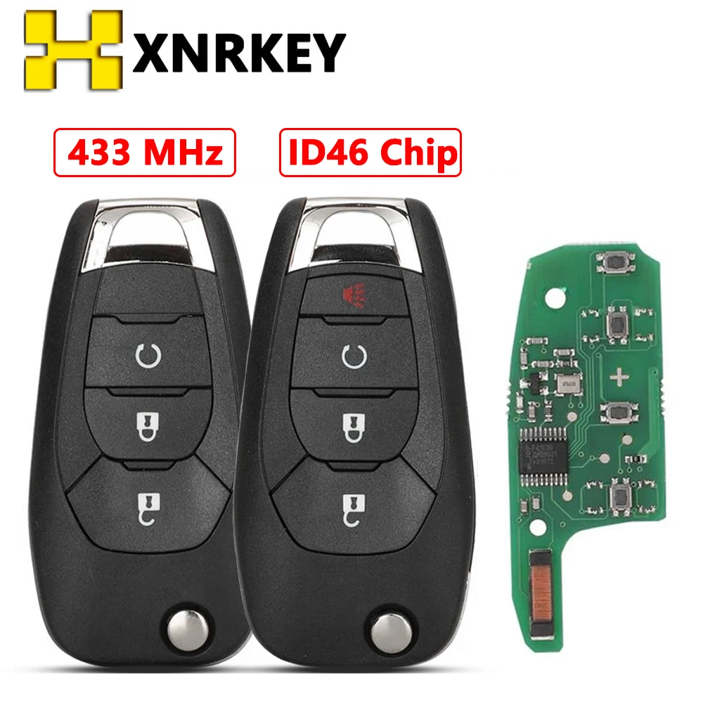 XNRKEY 2/3/4 Buttons Flip Remote Car Key 433MHZ ID46 Chip for Chevrolet Cruze Captiva Cavalier Malibu Key