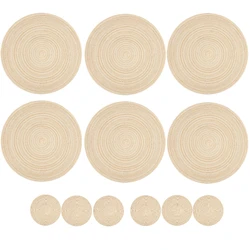 Set of 12 Washable Non - Slip Heat Resistant Braided Table Mats with Cup Coasters for Dining & Kitchen Tables (Cream set)