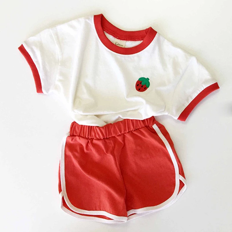 Children Baby Boy Girl Suit Summer Fruit Printing Short Sleeves Shirt+Shorts 2PCS Child Baby Set Clothes Cotton Soft Suit