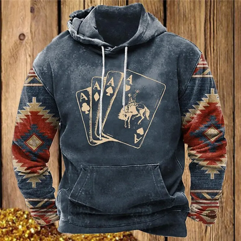 

Vintage Men's Hoodie 3d Poker Print Long Sleeve Casual Fashion Sweatshirt For Men's Oversized Hoodies Autumn Winter Clothing