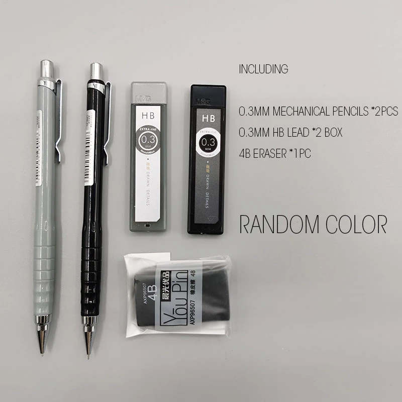 Andstal 0.3mm Mechanical Pencil With Refills Eraser Metal Nib Automatic Pencils For Drawing