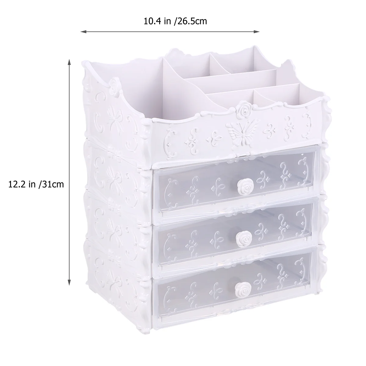 

3-Tier Multifunctional Saving Space Desktop Comestics Toiletry Organizer Makeup Storage Box with Drawers (White)