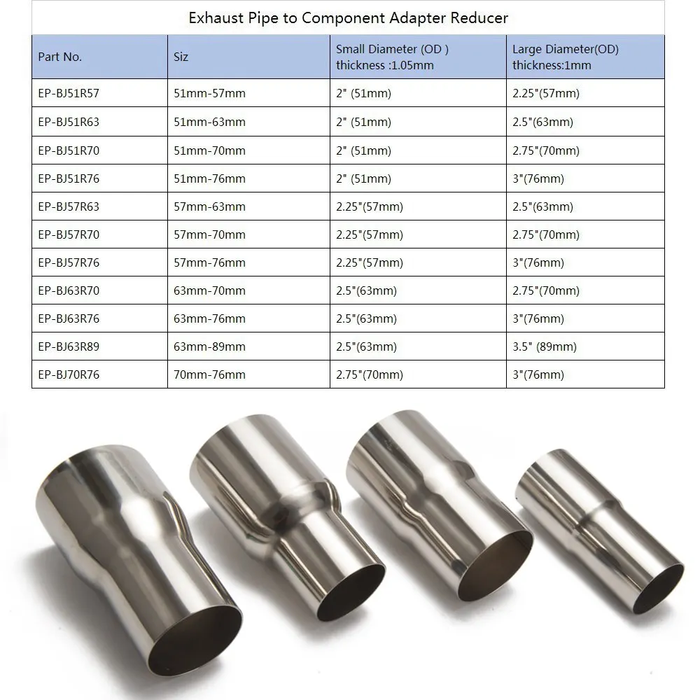 Auspuff Reduzierstück / Größe Innen-Innen 76mm-50mm Auswählen