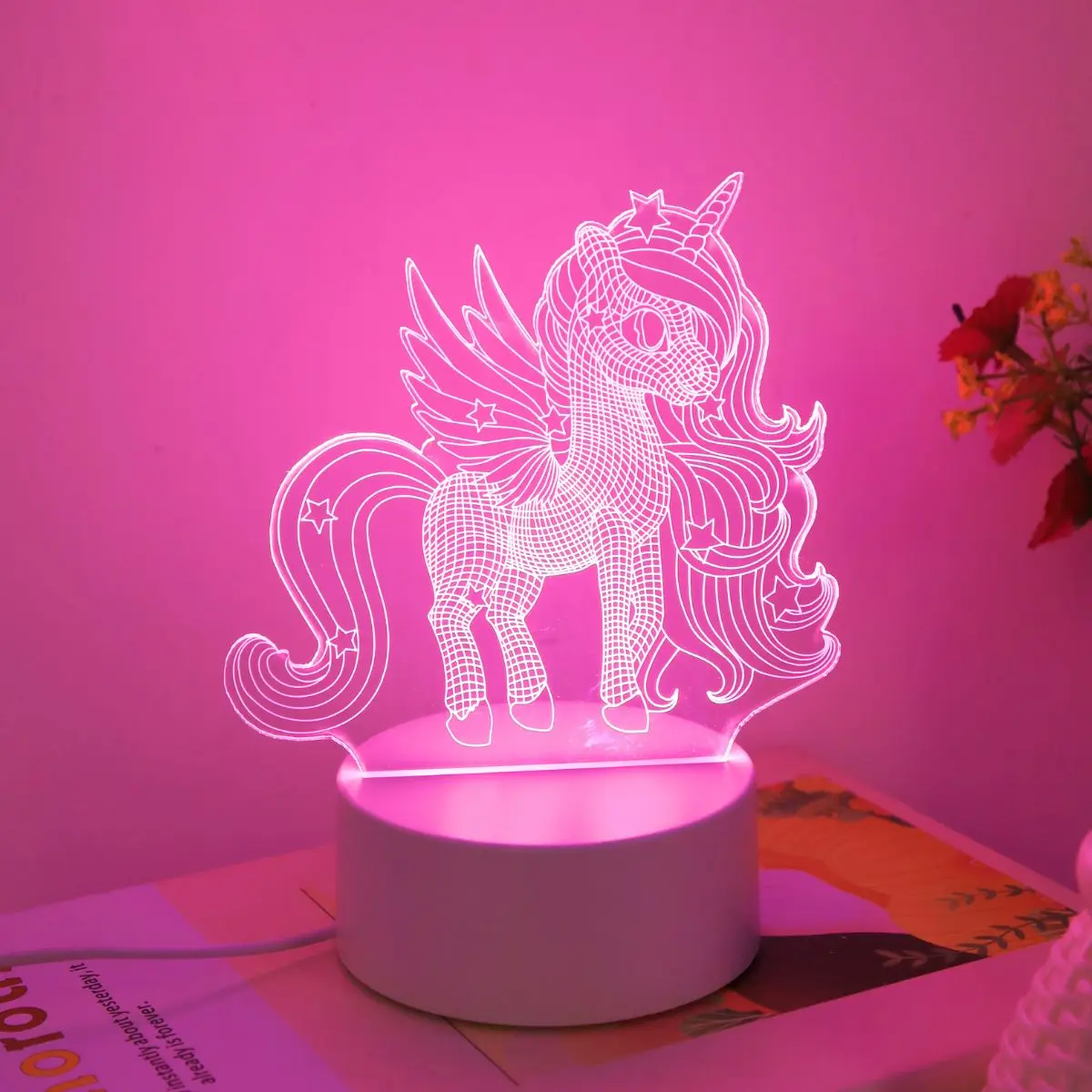 USB 꿈같은 3D 유니콘 야간 조명, 핑크 LED 조명, 침실, 파티, 거실, 결혼식, 장식 분위기, 선물 조명.