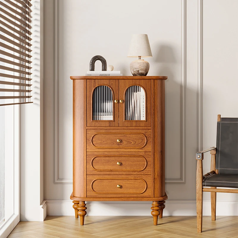 

French Medieval Meal Side Cabinet Cream White Storage Cabinet Storage Cabinet Light Luxury and Simple Side Cabinet