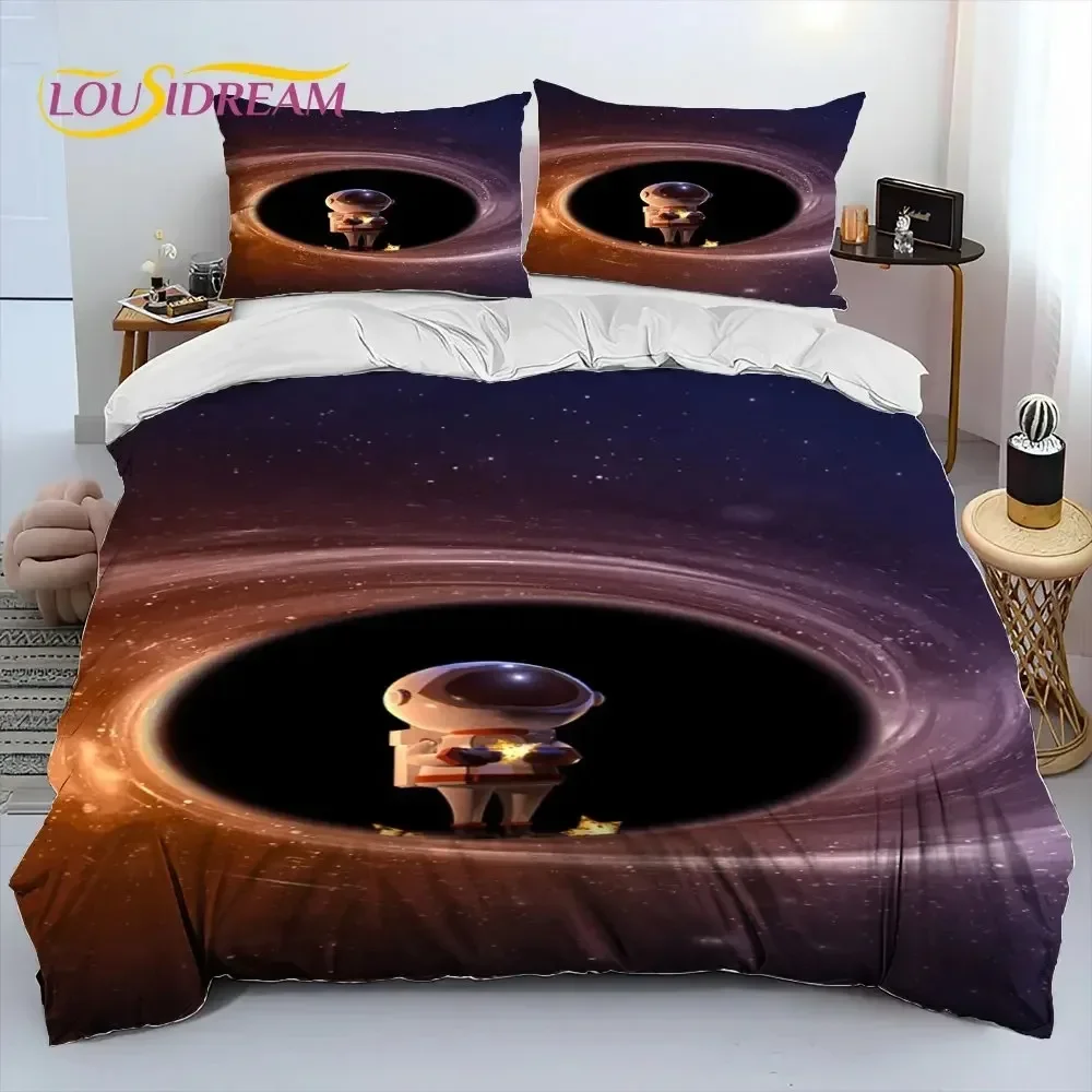 Astronauta espaço dos desenhos animados consolador conjunto de cama, capa edredão conjunto colcha fronha, king queen size conjunto cama para criança