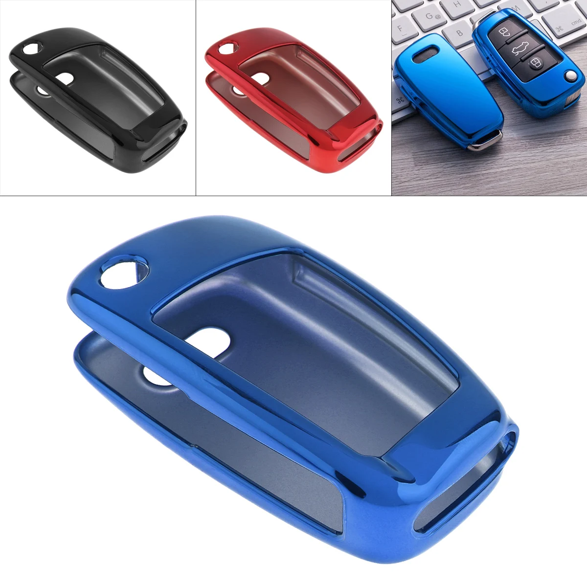 

Car Key Case Protector Holder Replacement TPU Folding Red Blue Color Fit for Au-di A1 / A2 / A3 / Q2 / Q3 / S3