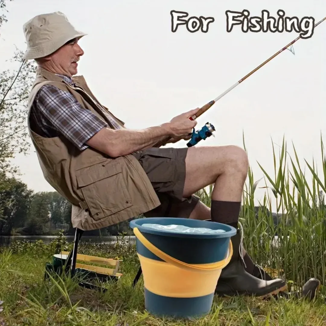 Multifunctional Collapsible Bucket for Fishing, Camping, Beach & Home Cleaning Durable Rubber, Space-Saving 1pc folding bucket