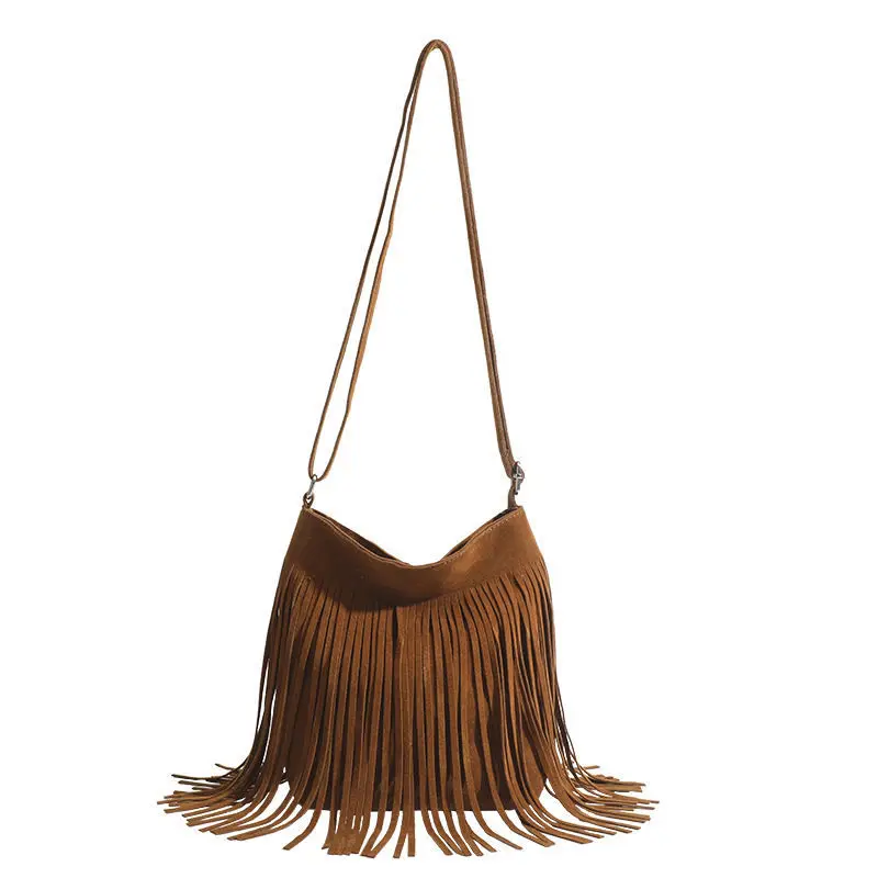 Ladies Tassels Crossbody Bag Korean Version Scrub Single Shoulder Bag With Fringed Leisure Sense Daily Working Travel Tote Pouch