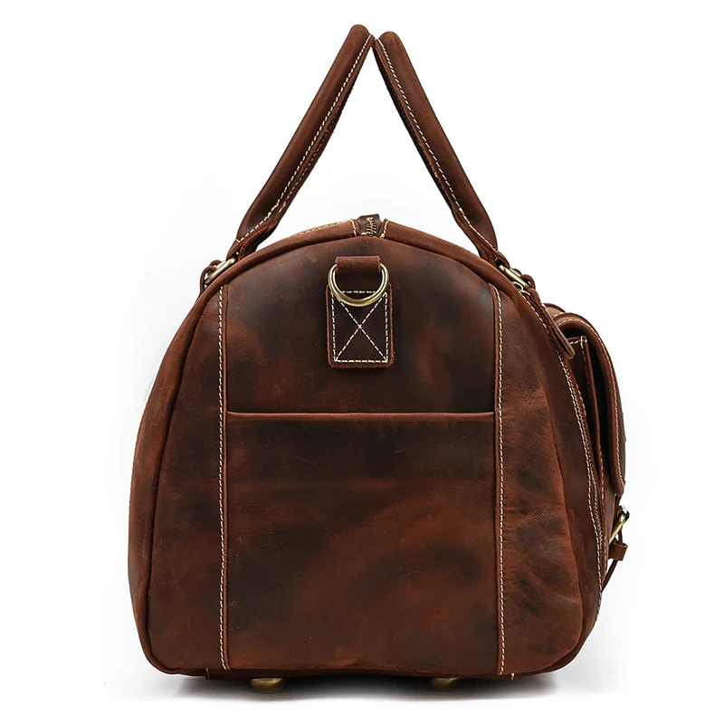 22′ Men’s Genuine Leather Travel Duffle Bag With Shoe Pocket
