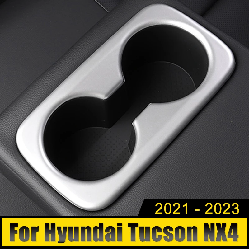 

ABS Carbon Car Seat Back Row Water Cup Holder Cover Frame Panel Trim Sticker Accessories For Hyundai Tucson NX4 2021 2022 2023