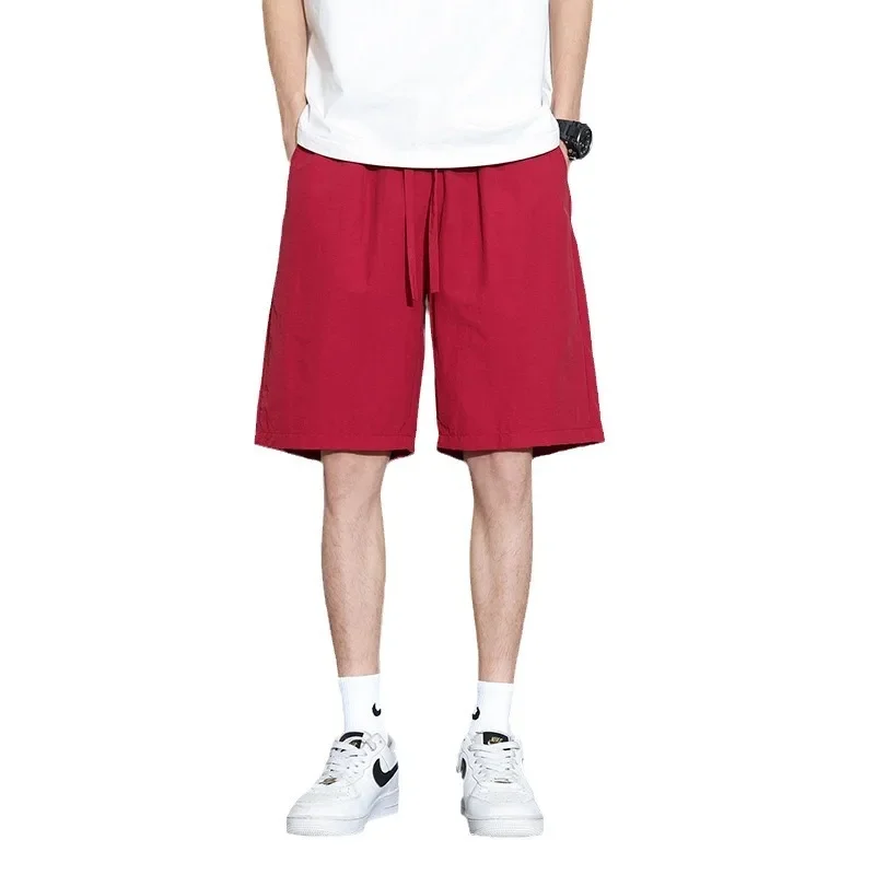 Men's Sporty Solid Color Loose Fit Beach Shorts Summer Vintage Candy Multi-Color Straight Leg Five-Quarter Skateboard Pants
