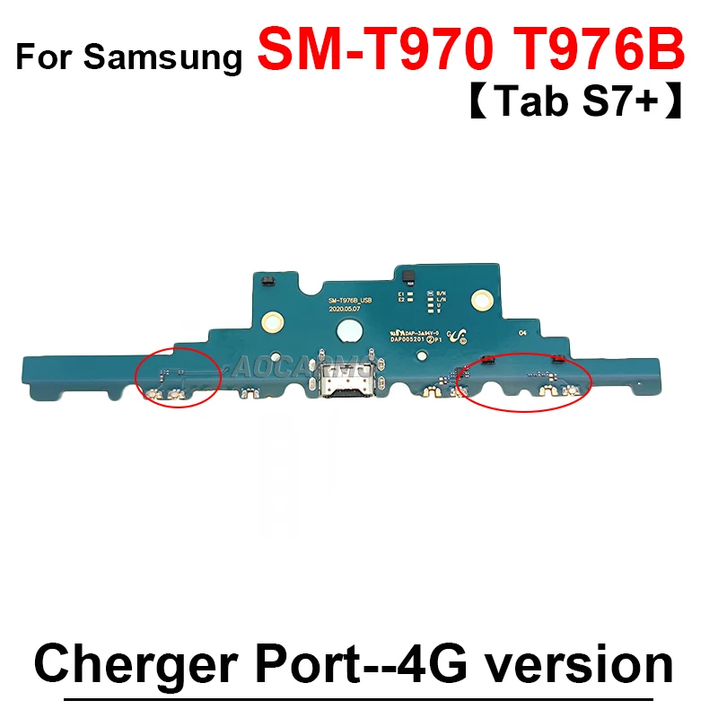 USB 충전 포트 충전기 도크 플렉스 케이블 수리 부품, 삼성 갤럭시 탭 S7 + S7 플러스 SM-T976B T970 T976 4G 와이파이 버전