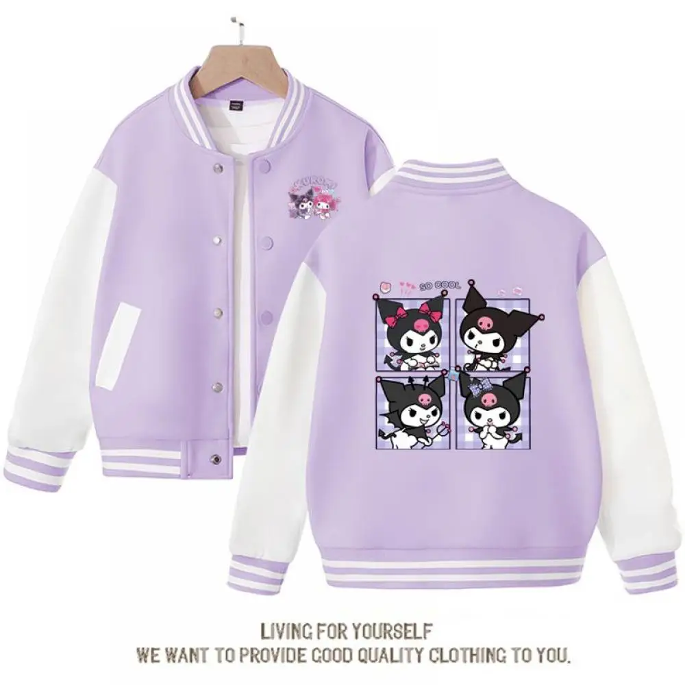 

Kawaii Sanrio Baseball Uniform Anime Cute Kuromi Woman Jacket Spring Autumn New Loose Sports Streetwear Girl Birthday Gift