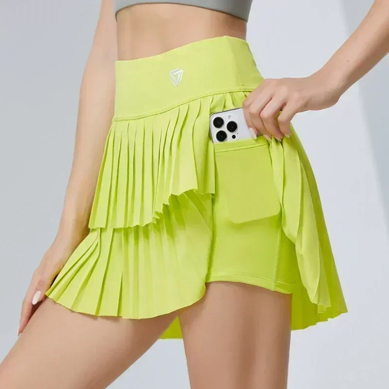 Women High Waist Double Layer Pleated Skirt Sports Golf Tennis Skirts Gym Fitness Running Yoga Athletic Workout Skort