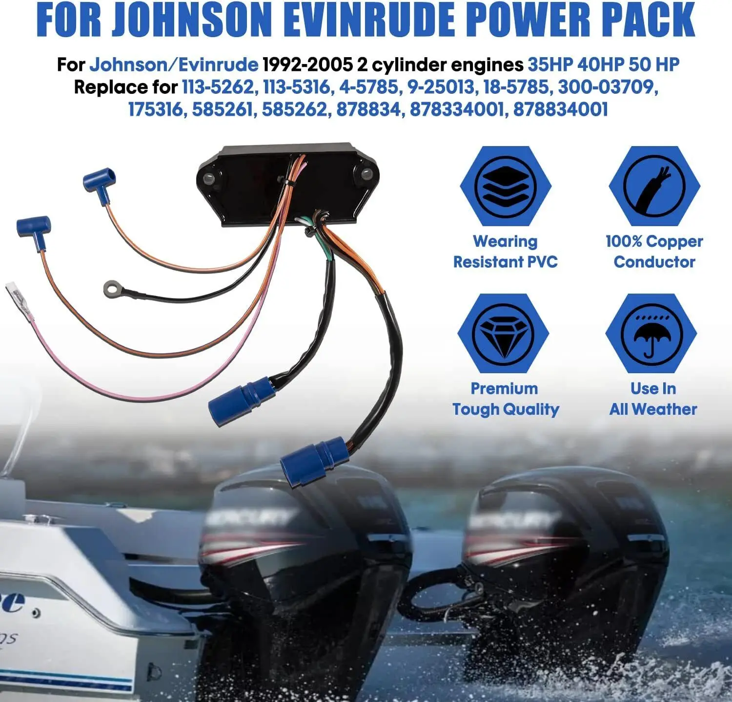 

For Johnson Evinrude Power Pack 113-5316 CD 2 878334 585262 585261 175316 Ignition Module 2Cylind Erengines 35 40 50HP 1992-2005