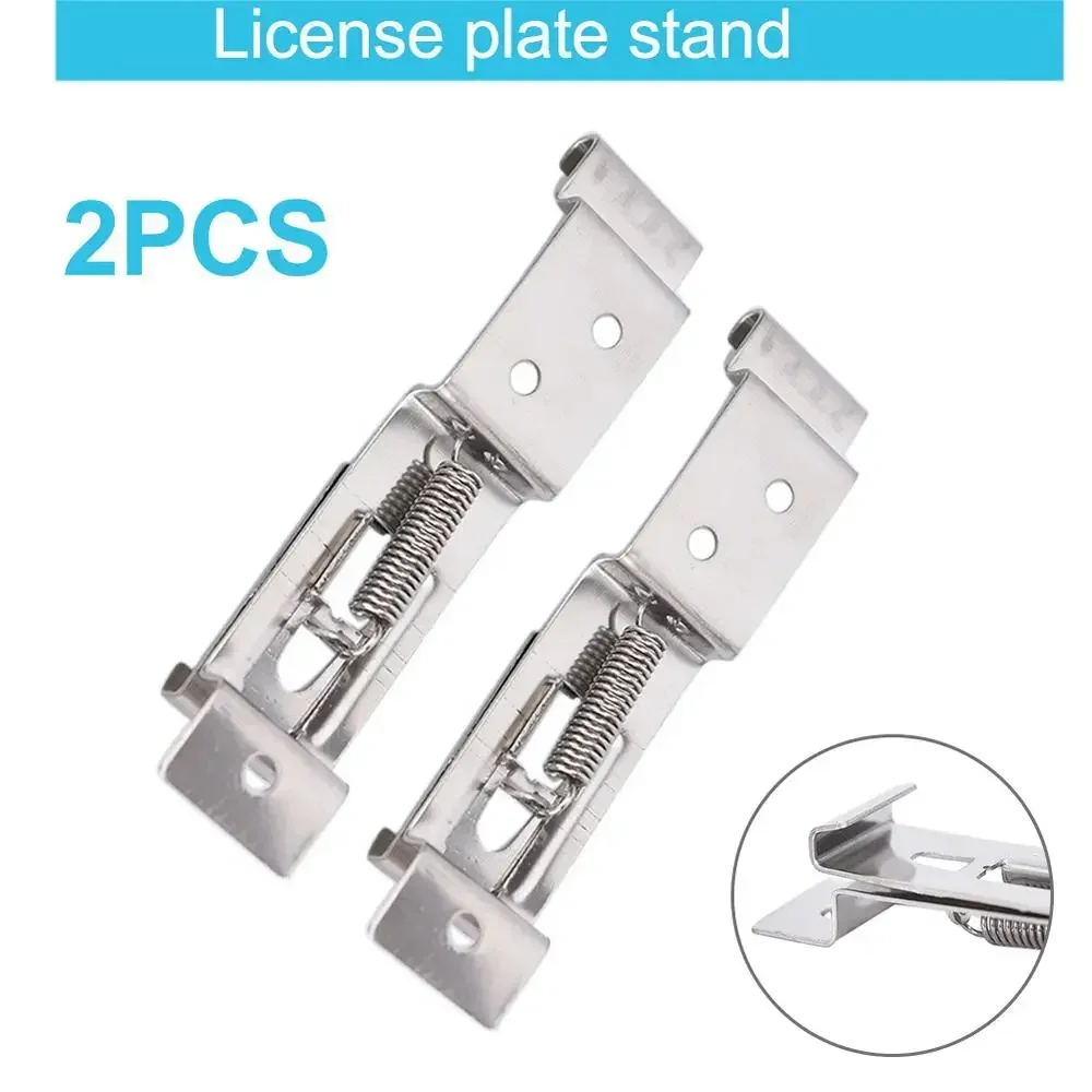 License Plate Holder 2pcs Car License Plate Frame Holder Trailer Number Plate Clips Spring Loaded Stainless Steel Bracket Truck Frame Holder Clamp