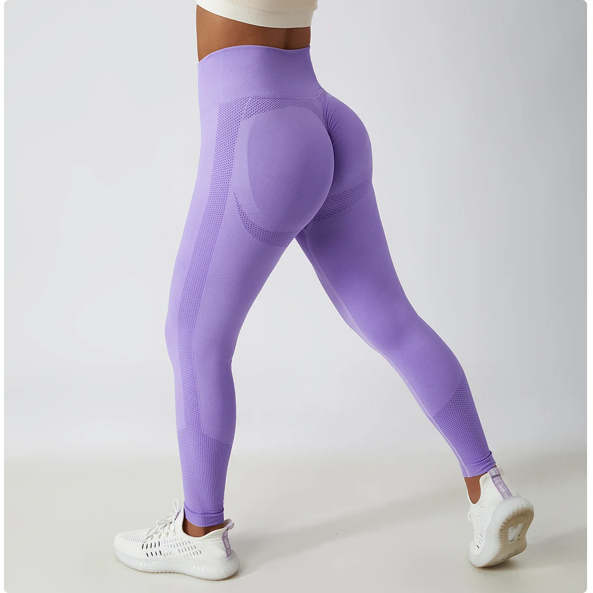 Seamless Ribbed Yoga Leggings – Tummy Control Fit