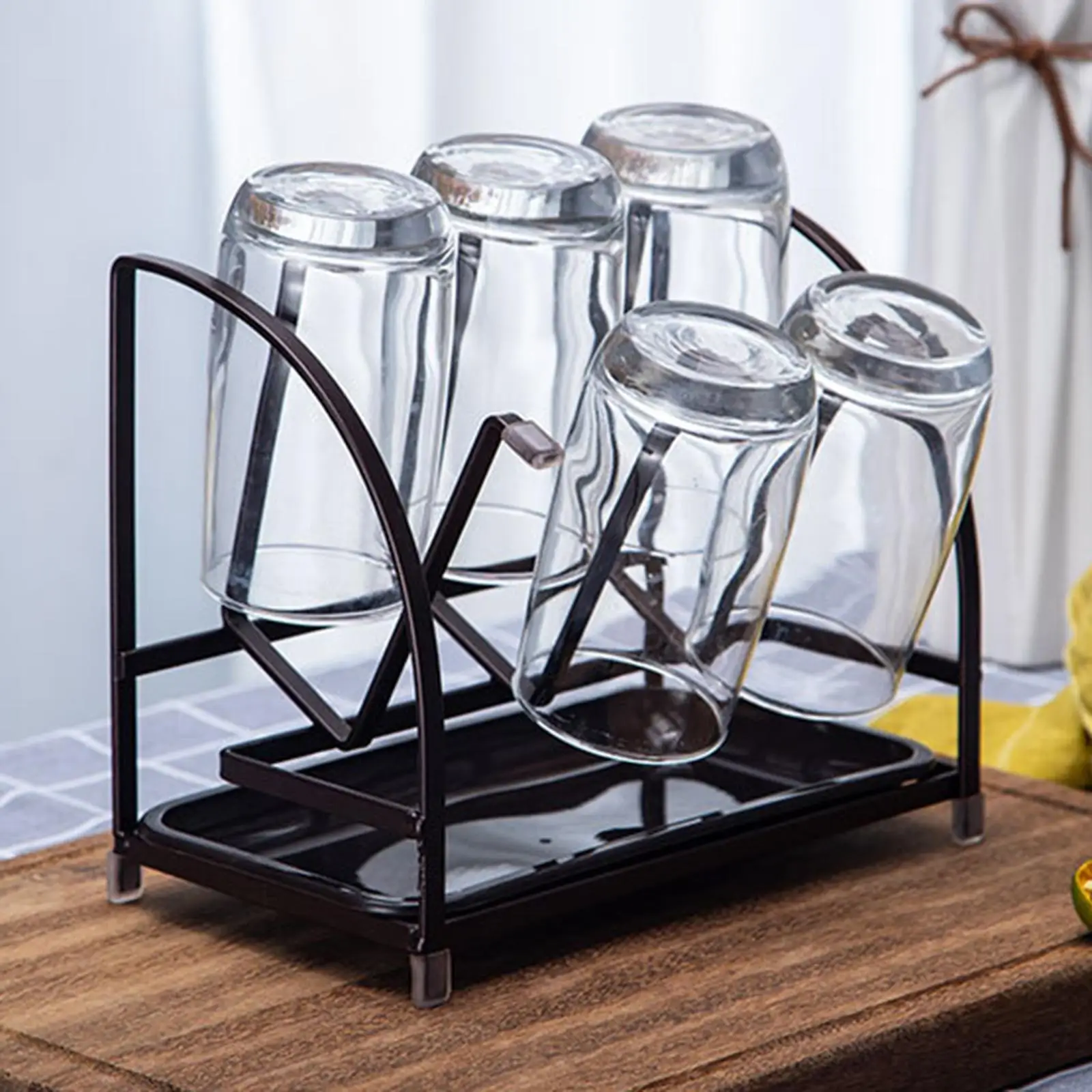 Stylish Non Slip Mugs Cups Organizer Drying Rack,Cup Drying Rack Drain Tray for