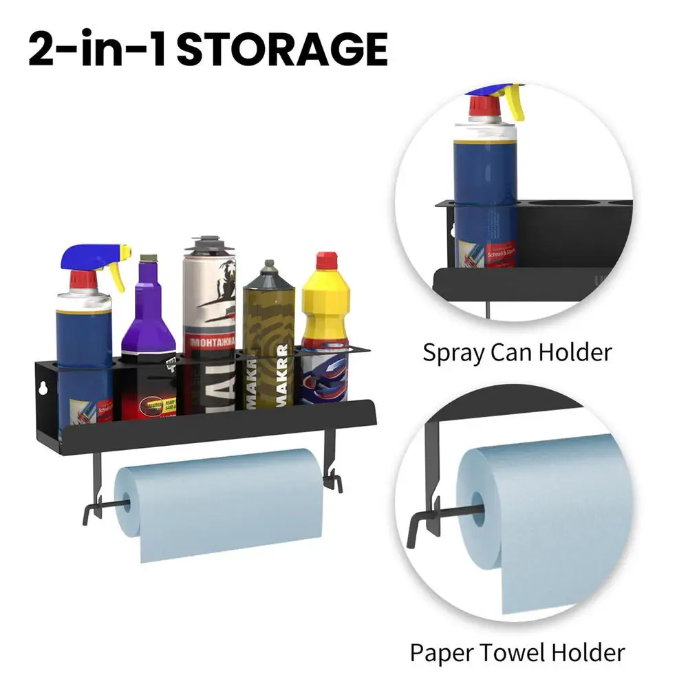 Spray Can/Paper Towel Holder Paint Bottle Storage Rack Steel Wall Mount Shelf Tool Organizer For Garage Craft Workspaces
