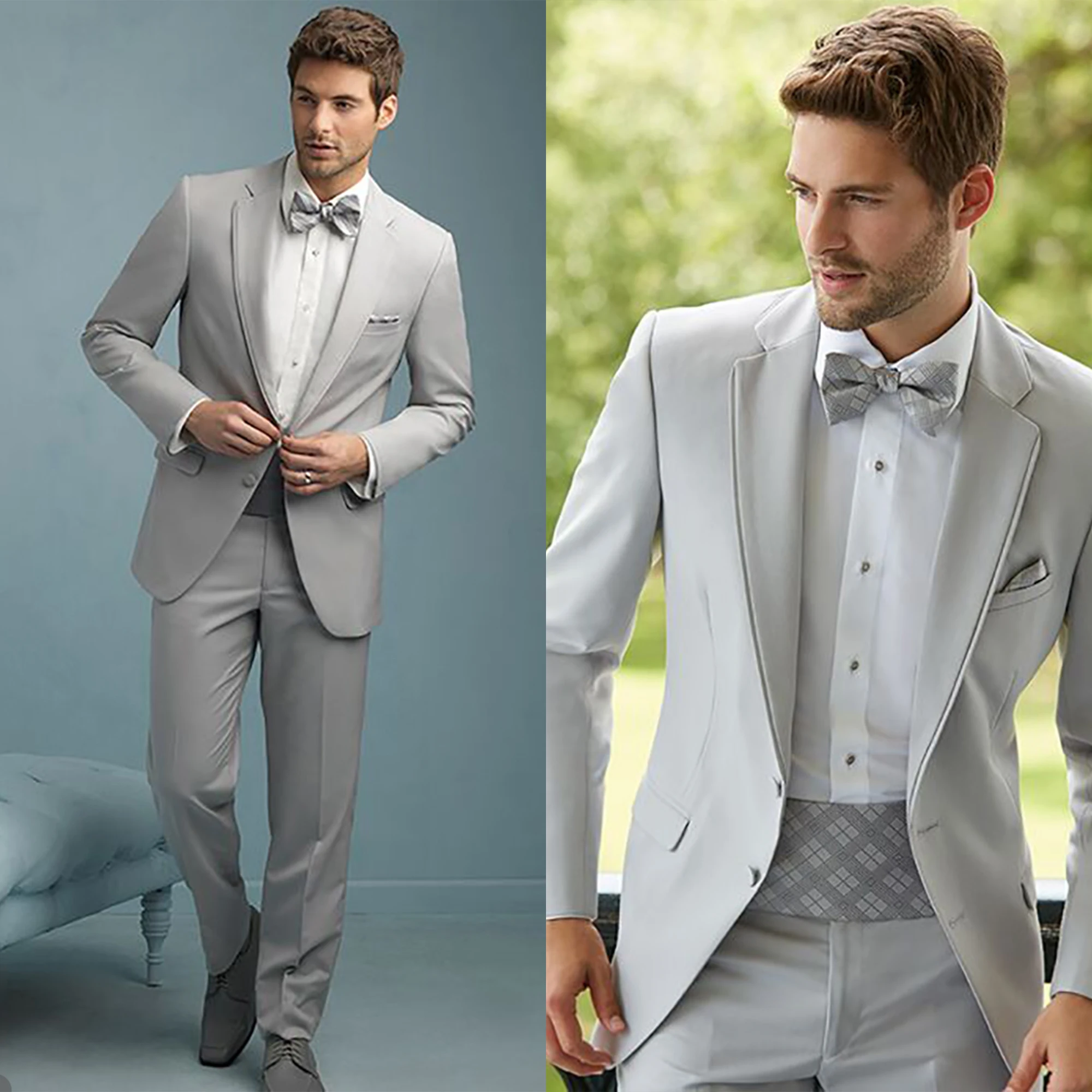 New Wedding Suits For Men Groom Wear Solid Color Slim Fit Notch Lapel Tuxedos Business Office 2 Pcs Jacket Pants Made