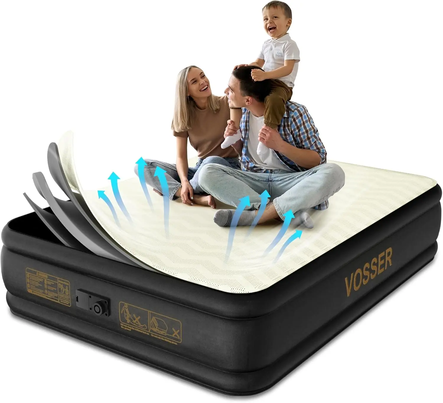 Air Mattress with Builtin Pump 18'' Foam Topper Inflatable 2 Mins Self Inflation Deflation