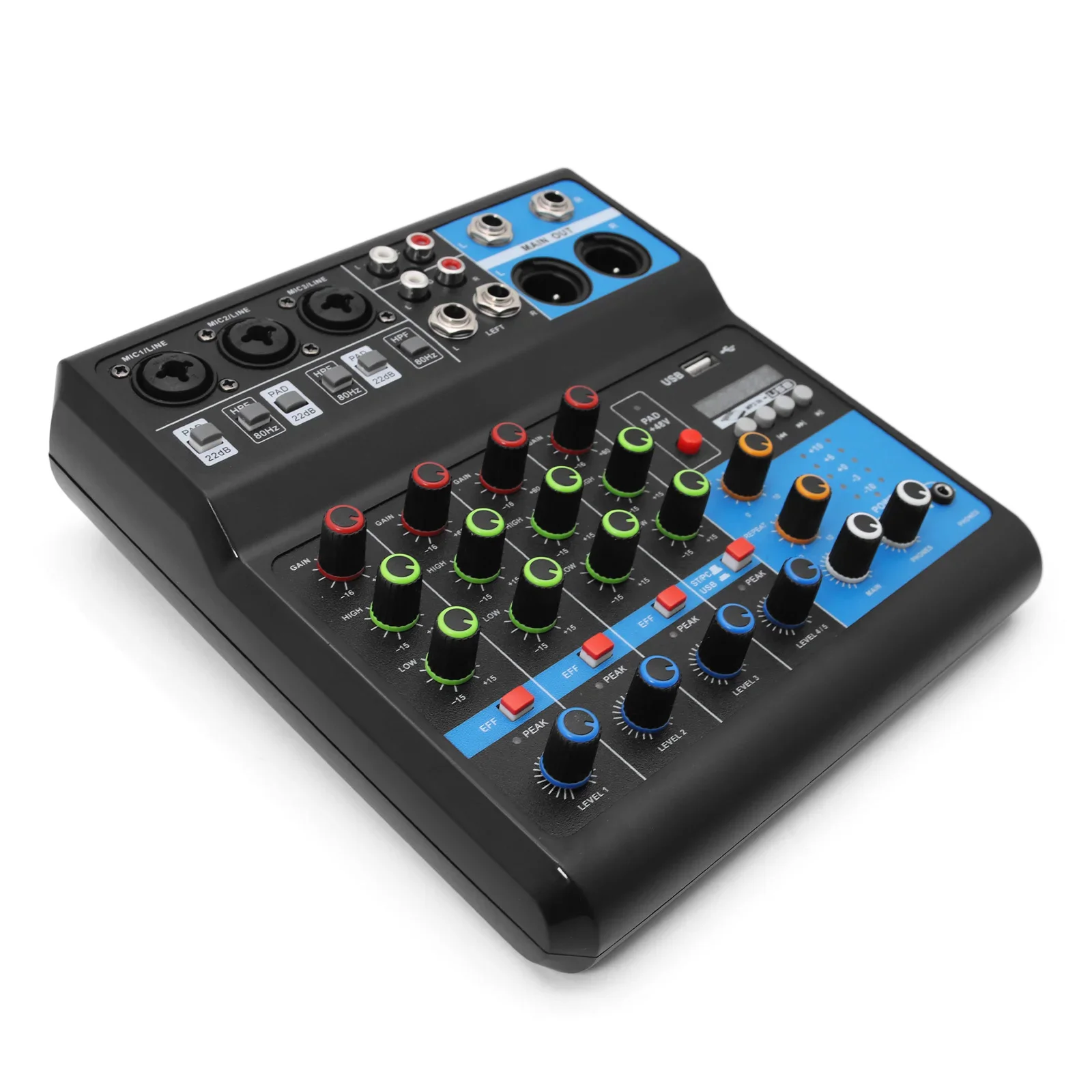 HD Audio 5 Channel Sound Mixer Portable Console Computer Input 48v Power Live Broadcast Sound Audio Mixer
