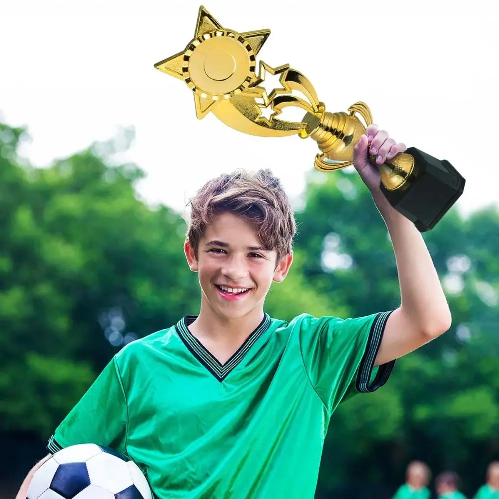 Plastic Award Trophy Competition Sports Game Golden Plating Winner Award Trophy Toy School Rewarding Supply Stars