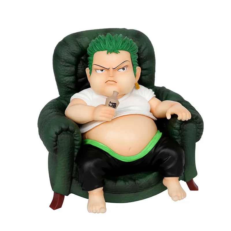 

One Piece Q Version Fat House Roronoa Zoro Figure Spoof Sitting Position Sofa Drink Alcohol Action Ornaments Model Toys Gift