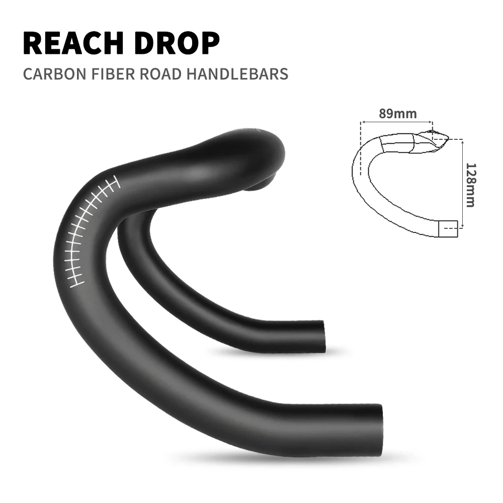 TOSEEK Black Matte Carbon Fiber Bicycle Handlebar Road Bent Bar Road Bike Accessories 380mm 400mm 420mm 440mm