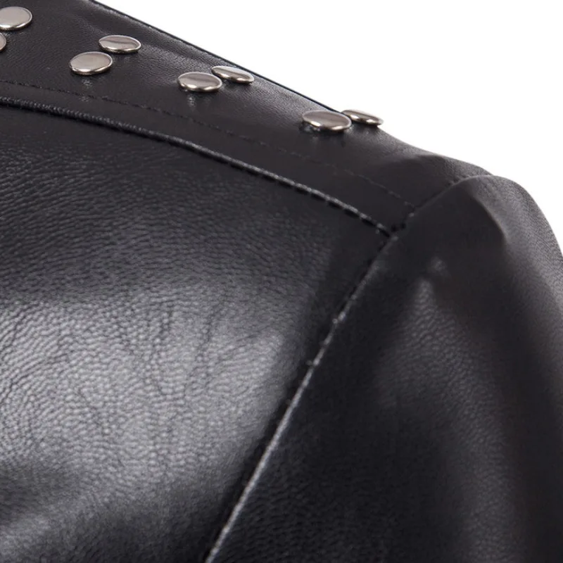Men Spring and Autumn New Solid Color Rivet Leather Clothing Korean Style Slim Large Size Stand Collar Leather Jacket Coat