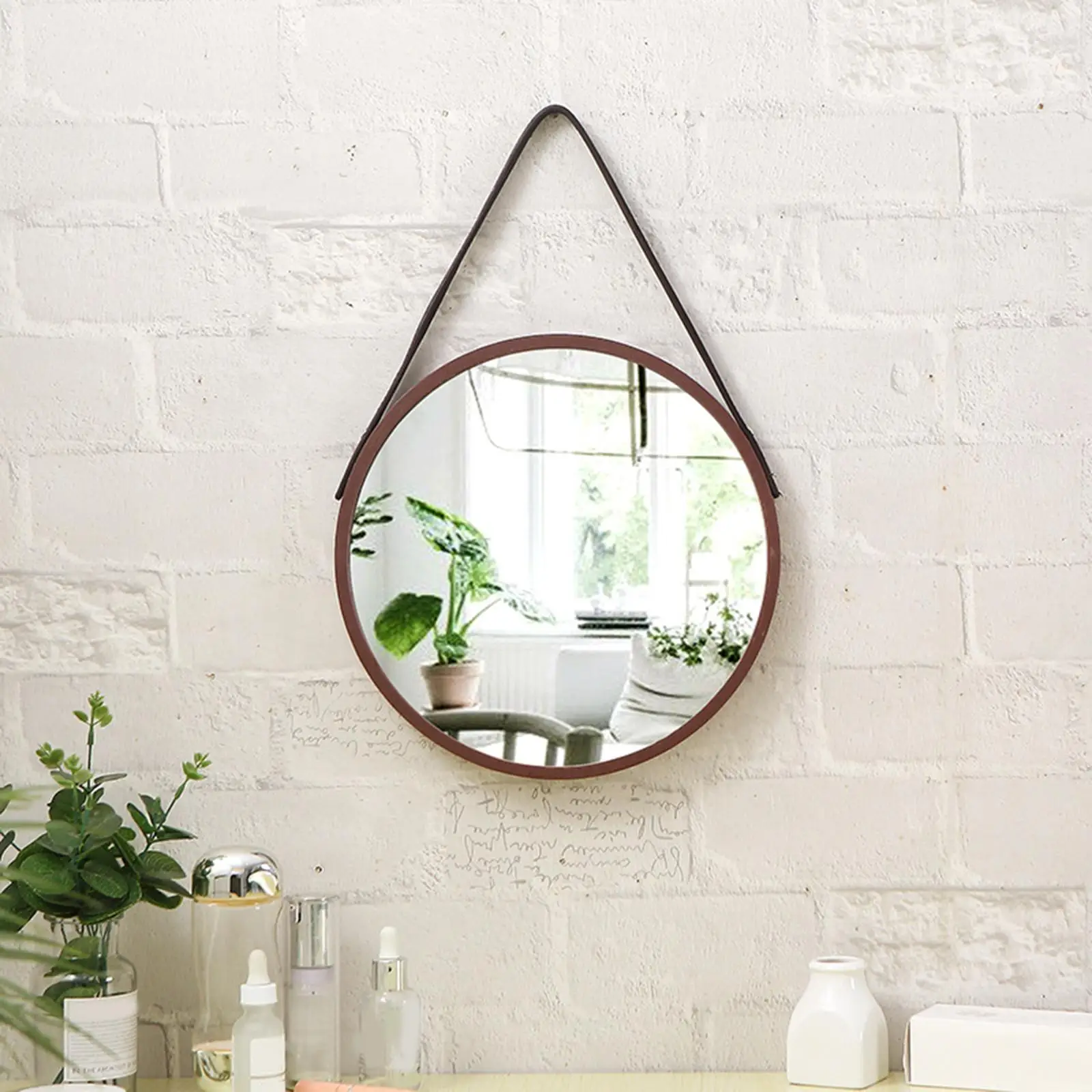 Espejo circular de pared redondo para baño, espejo de tocador blanco  rústico, pequeño círculo decorativo para pared, marco de madera, espejo de