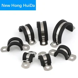2/5pcs U / R Type Hoop Riding Clamp Strip Water Pipe Clamp Rubber Lined Support Pipe Buckle Throat Clamp 304 Stainless Steel
