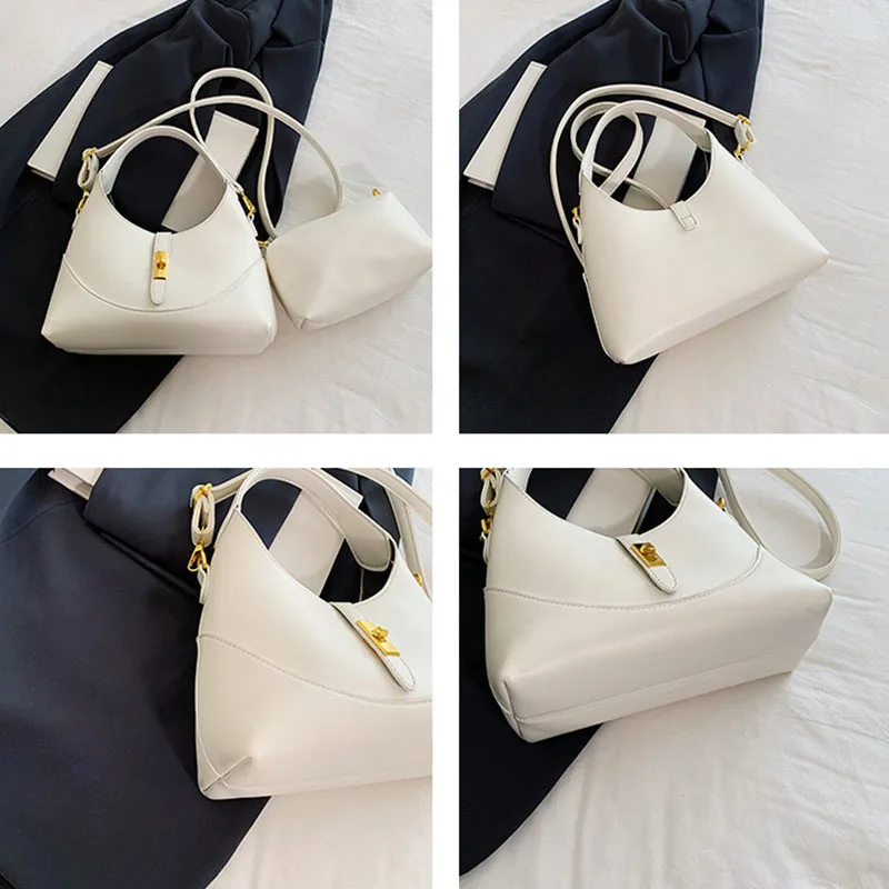 Pu Leather Women's Crossbody Bags Shoulder Fashionable Handbag Solid Color Underarm Bags Commuter Armpit bag