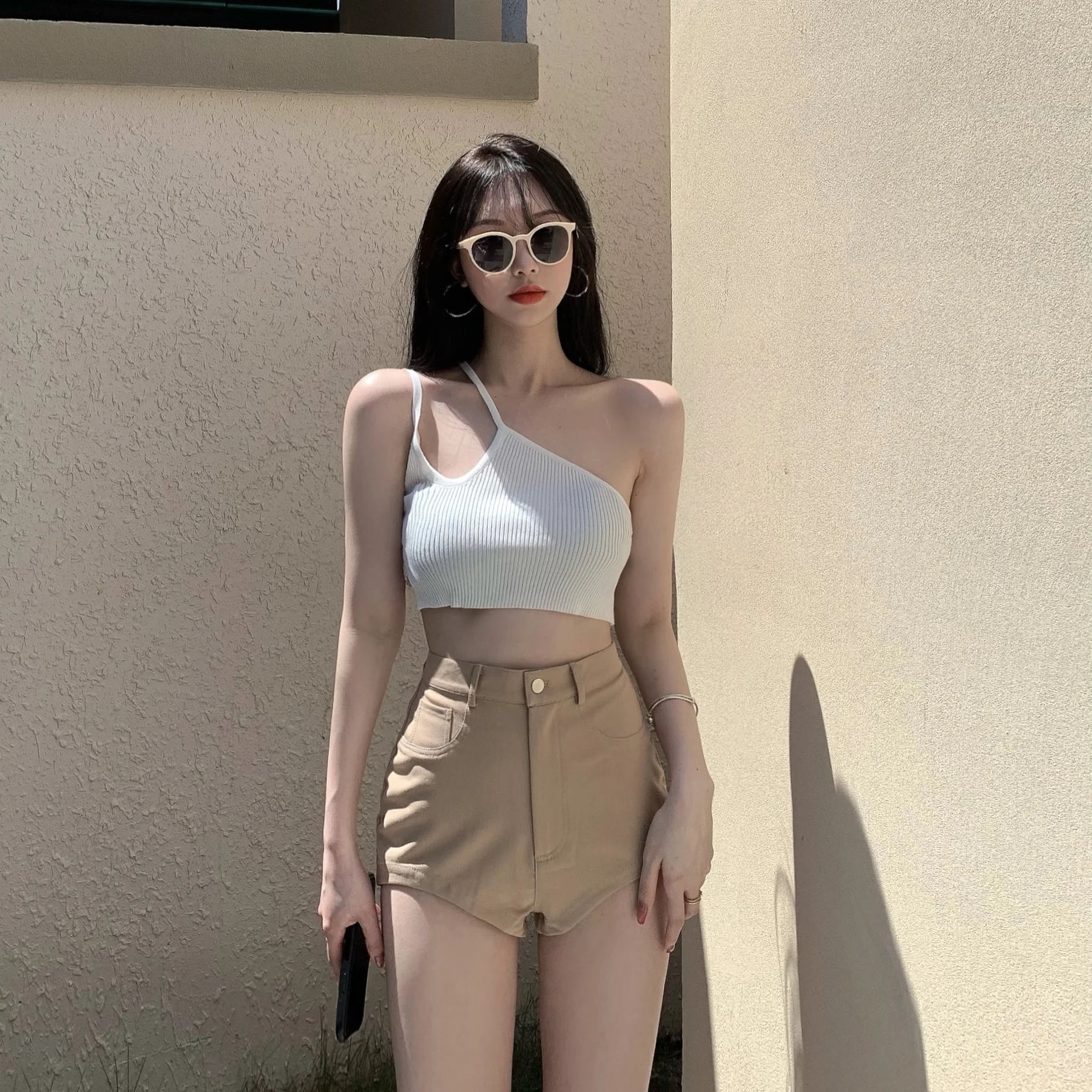 2022 Sexy Summer Fashion High Waist Slim Shorts Female  Beach Streetwear Buttons khaki shorts