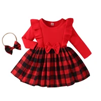 Rotes Kleid mit Karierter Rock & Haarreifen für Mädchen – Bild 2