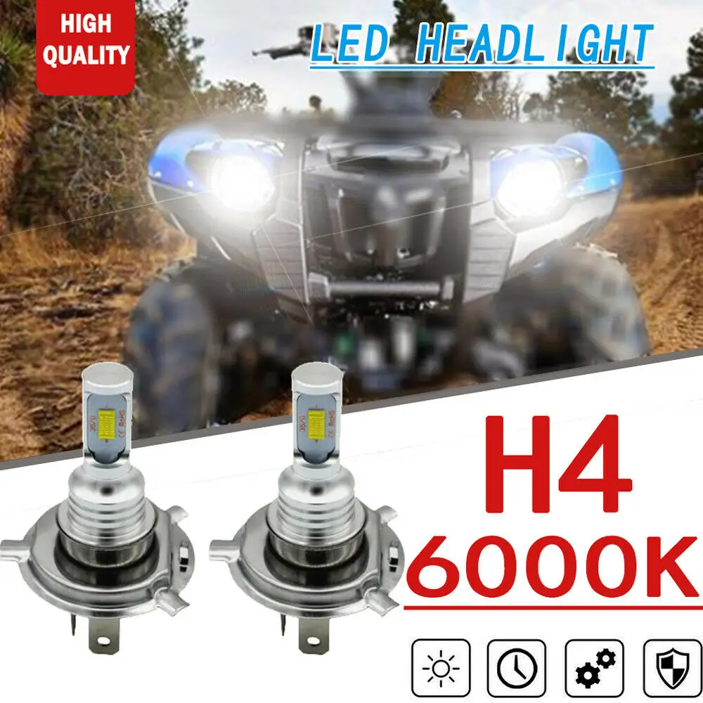 2x  70W H4 9003 HB2 HS1 6000K HID White CSP LED Headlight Bulbs Kit For 2007-2018 Yamaha Grizzly 300 550 700 ATV UTV