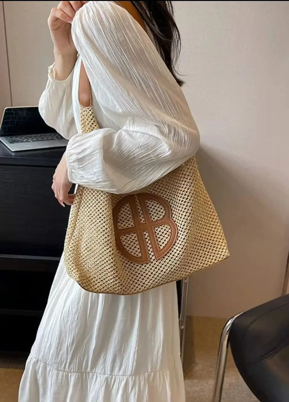 

Роскошная дизайнерская сумка-тоут в стиле ретро, тонкая и универсальная дорожная пляжная сумочка для подмышек в пасторальном стиле, большая вместимость