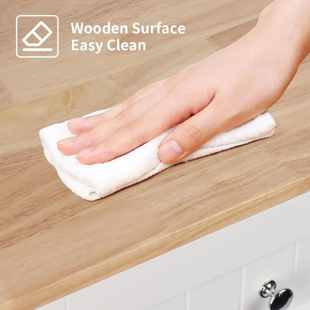 Tilt Out Trash Cabinet,Antique-Style Beadboard Kitchen Island with Solid Wood Tabletop & Drawer, Pet Proof Trash Can, Wood Laund