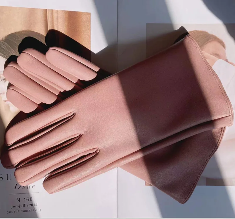 Women's Synthetic Leather Gloves Winter Warmth Short Thin Screen Driving Female Color Leather Gloves New 2022 Cycling