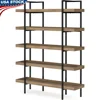Modern Office Bookcase Mixed-Material Design 5 Shelves Urban Chic Storage Home Study Room Versatile Display Furniture 1