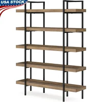 Modern Office Bookcase Mixed-Material Design 5 Shelves Urban Chic Storage Home Study Room Versatile Display Furniture 1