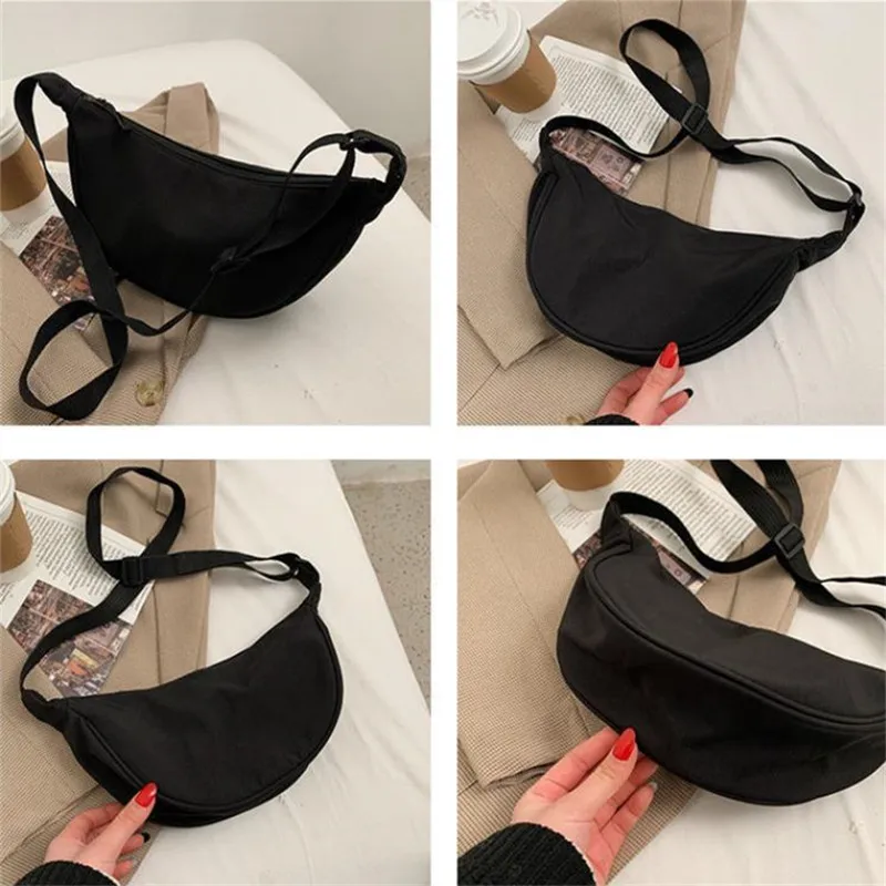 1pc Solid Color Nylon for Women Large Capacity Travel Crossbody Half Moon Daily Street Fanny Pack Waist Bag Purses and Handbags
