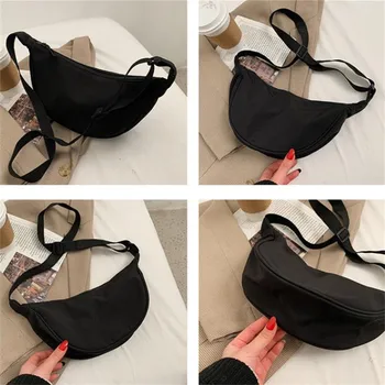 1 قطعة النايلون بلون الصلبة للنساء سعة كبيرة السفر Crossbody نصف القمر اليومية الشارع حزمة مراوح الخصر حقيبة المحافظ وحقائب اليد 3