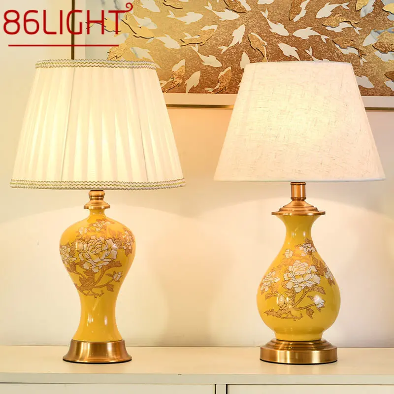 

86LIGHT Modern Yellow Ceramics Table Lamp LED Chinese Creative Desk Light Fashion for Home Living Room Bedroom Bedside