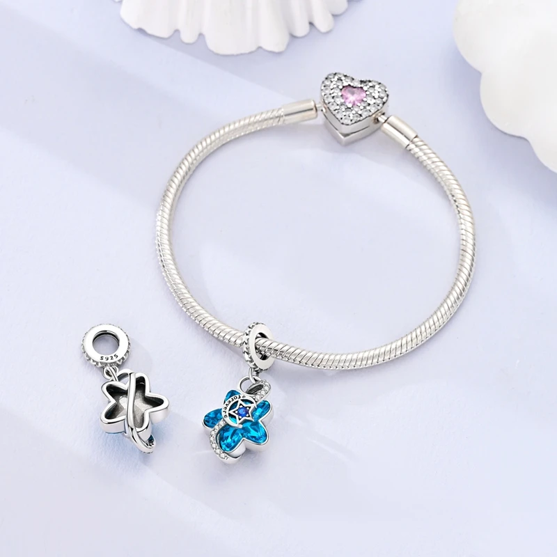 925 Sterling Silver Galaxy Star & Moon Murano Charm Fit Original Bracelet Lucky Clover Charm DIY Necklace Jewelry silver charm jewelry