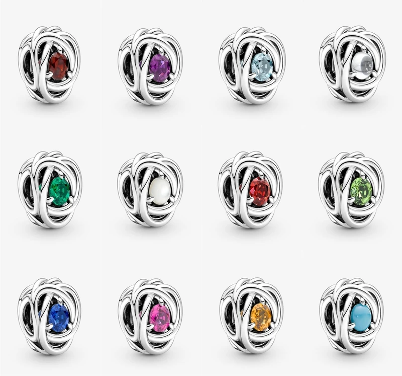 Authentic 925 Sterling Silver 12 months Birthstone Eternity Circle Charm Bead Fit Pandora Bracelet & Necklace Jewelry