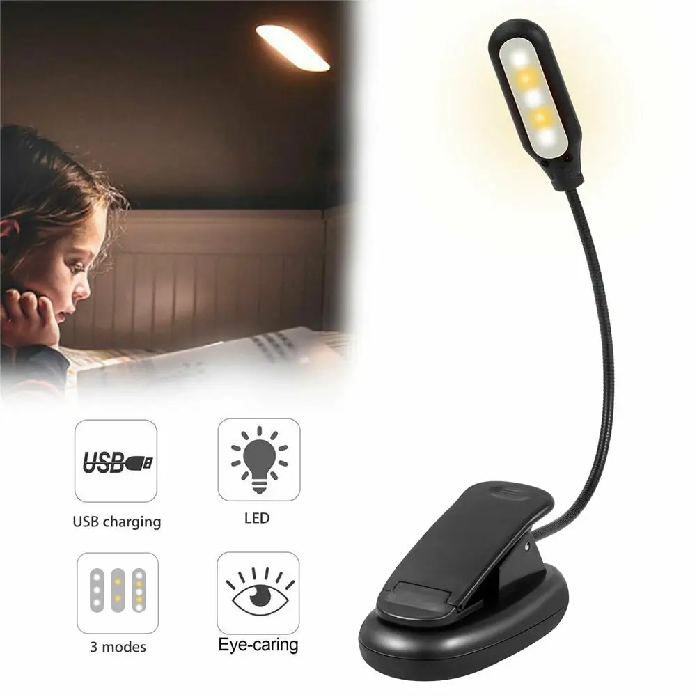 

Dimmable Led Reading Light Usb Rechargeable Clip-on Desk Table Reading Book Lamp