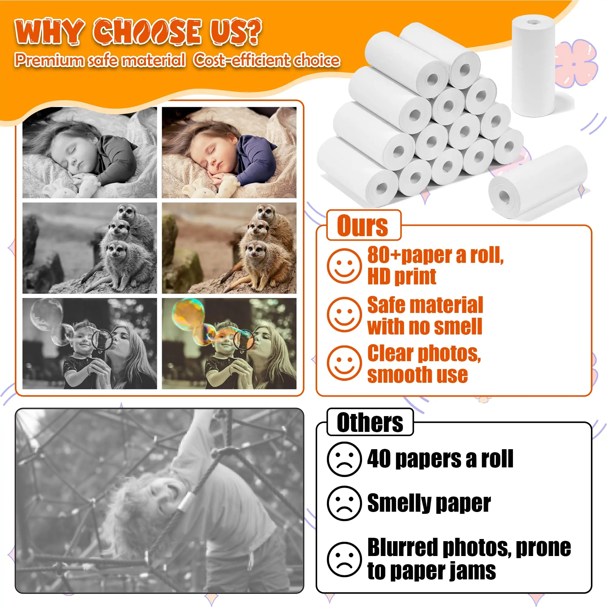 Mini Instant Camera Print Refill Paper, 57 Photo Printer HD Printing Thermal Print Paper Rolls Fit for Most Camera Instant Print