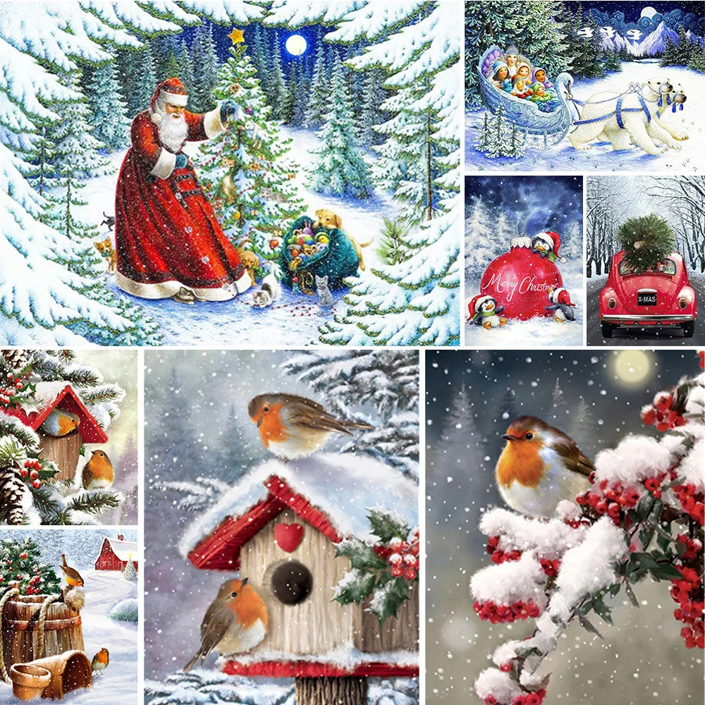 Weihnachten Tiere Gedruckt Leinwand 11CT Kreuz Stich Kit Stickerei Malerei Handarbeit Nähen Handwerk Schmuck Verschiedene Promotionen